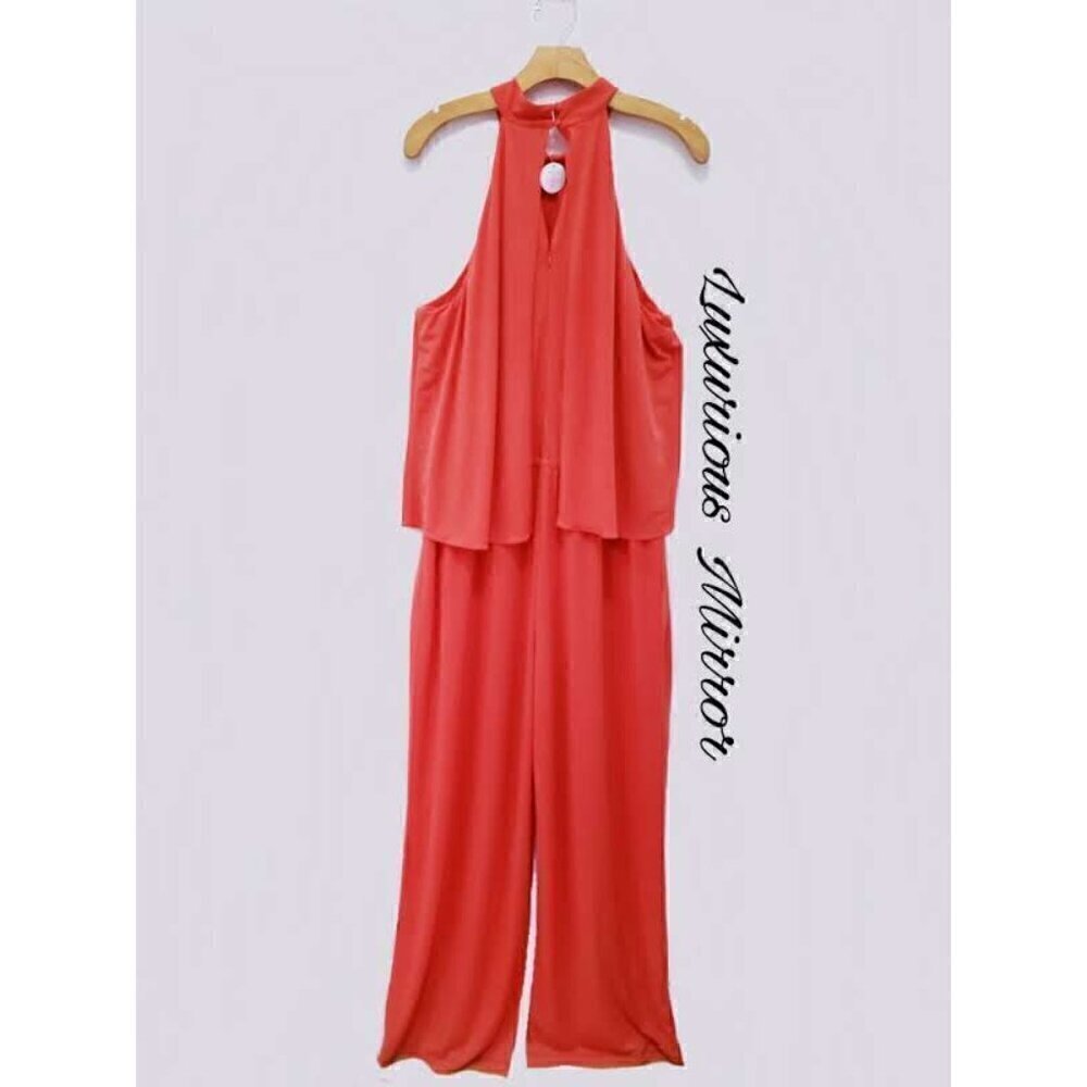 Chicos Women's Pant Jumpsuit Halter Neck Sleeveless Stretch Zip Orange Sz XL NEW - Picture 4 of 8